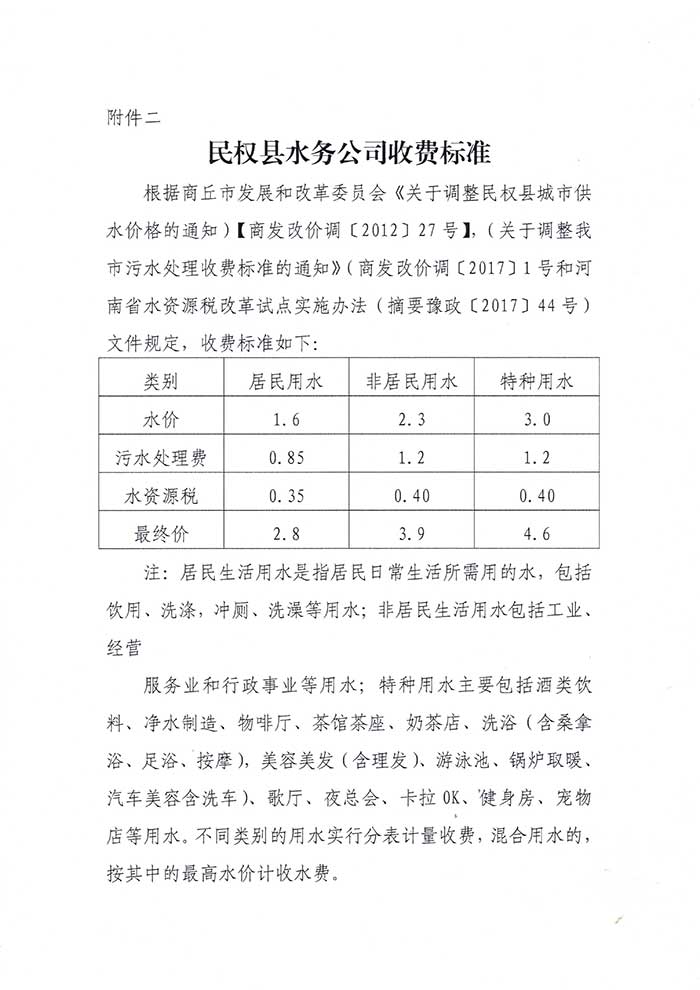 关于民权县水务公司便民信息公布制度的公示