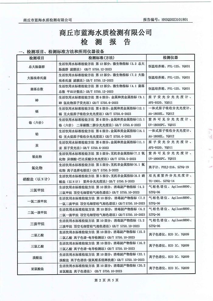 关于民权县水务公司水质检测报告的公示