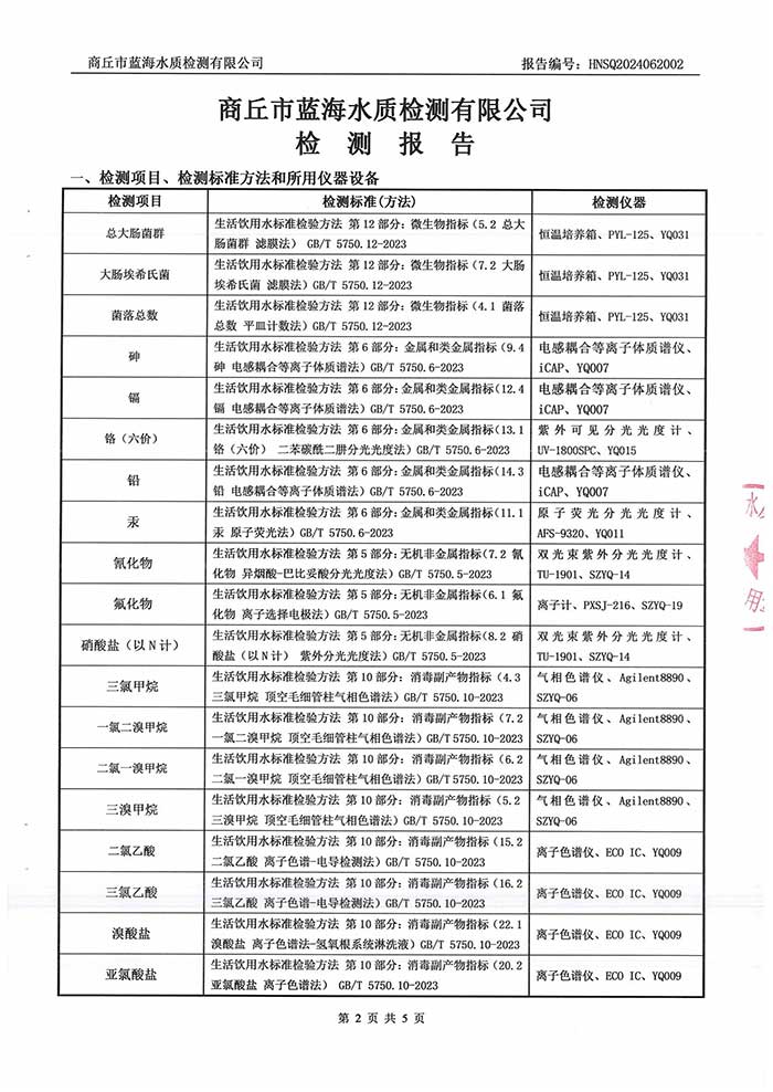 关于民权县水务公司2024年6月水质检测报告的公示